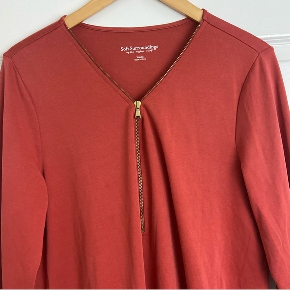 Soft Surroundings Nadia Zipper Tunic Orange Rust Modal Split Back Minimalist XL - Picture 2 of 13